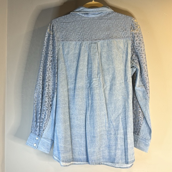 Denim and lace button down long sleeve - Picture 8 of 12